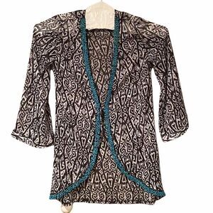 V By Eva Black White Beaded  Kimono Size Large